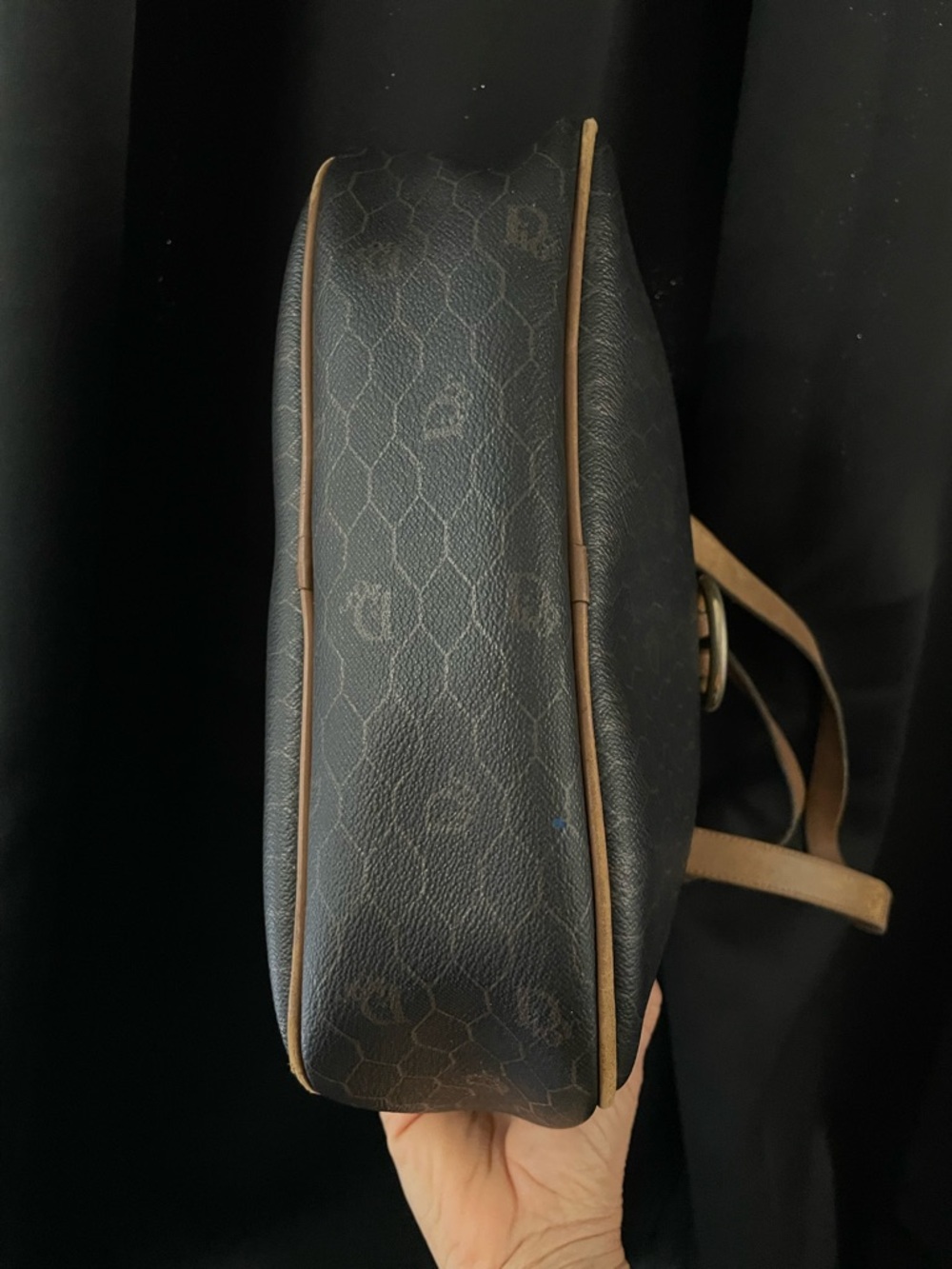 DIOR DARK Brown HONEYCOMB Shoulder Bag Tan Trim VTG GUC and Dior insert EUC COA - Picture 11 of 17